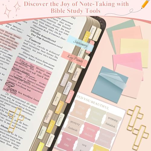 Flasoo 106 Pack Bible Study Supplies Journaling Kit for Women, Church Journal Note Taking Annotation Kit, Tabs and Highlighters Set with Pencil Case and More Bible Accessories Christian Gift - color: pink