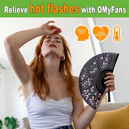Hand Fan for Women Foldable - Folding Chinese Japanese Vintage Bamboo Silk Fan - Ideal for Hot Flashes, Church, EDM, Festivals, Dancing and Gifts (Little Sakura-Black) - color: Little Sakura-black