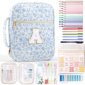 XKDOUS Bible Cover for Women Bible Bag Kit Church Book Holder Carrying Case - color: Blue Rose With Letter a