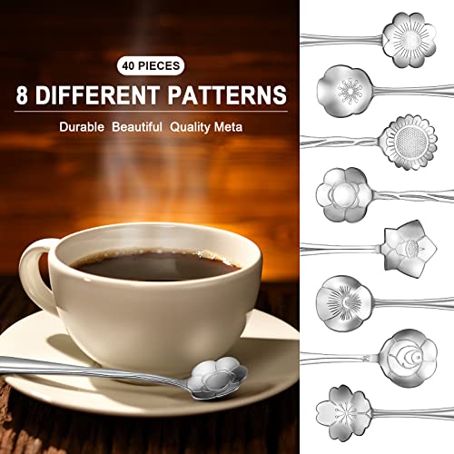 Eboot 40 Pcs SilverTea Spoons Set Stainless Steel Flower Coffee Spoons - color: Silver