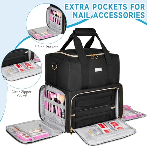 Nail Polish Organizer Holds 80+ Bottles,Nail Polish Carrying Case with 2 Removable Bags,Nail Organizers and Storage for Nail Tech,Portable Nail Supplies Holder,Mother Day Gift for Women Grils,Black - color: Black