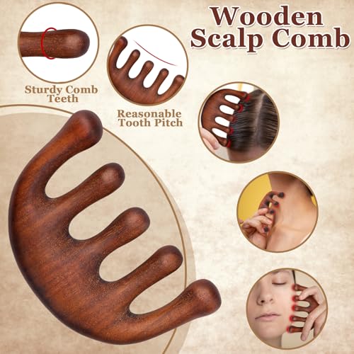 ProSuites 3 Pcs Wooden Head Scalp Massager Comb, Head Massage Tool for Relaxation Hair Gua Sha Comb for Mother,Gaughter,Wife - style: Massager-A