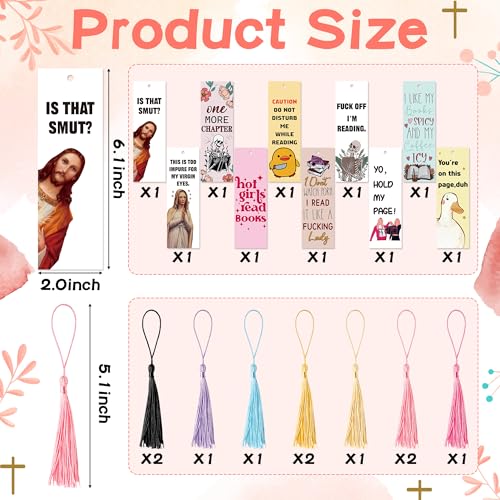 10Pcs Funny Bookmarks with Tassel for Reading Reader Gift, Cute Funny Book Marks for Women Men Christian Paper Bookmark Page Makers for Students Teachers Christmas Bookish Gifts for Book Lovers