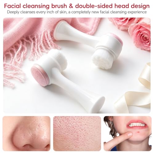 Skincare Tools Set with Face Cleansing Brush, Ice Face Roller & Gua Sha Set