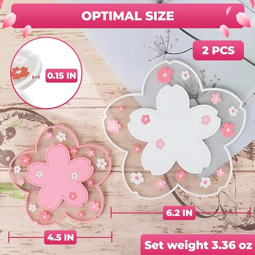Cherry Blossom Coaster for Desk Set of 2, Non-Slip PVC Cup Mats - color: 2pcs Cherry Coasters