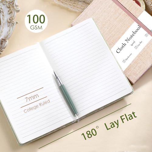 Linen Notebook, College Ruled, Hardcover, Lay Flat, B6, Small, 5x7, Thick, 100gsm, Green, Journal for Writing, Notebook for Work, Office - color: B6-Minimalism Green
