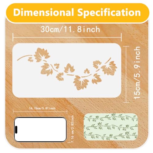 6Pcs Botanical Leaf Vine Boarder Wall Stencils for Painting 11.8 x 5.9 Inch Drawing DIY Crafts Reusable Plastic Stencil for Painting on Wood Wall Canvas Furniture - style: Vine C