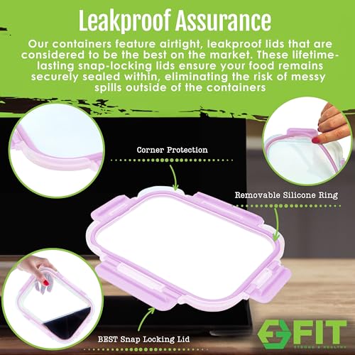 Glass Meal Prep Containers 2 & 3 Compartments with Lids 4 Pack 32 oz - color: Lavender (2,3 compartment - 4 pack, 32oz)