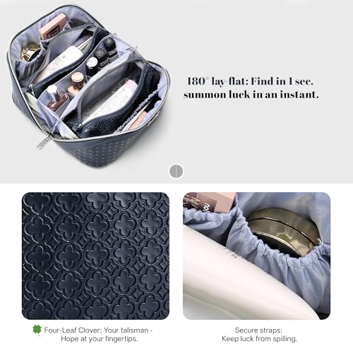 BOYATU Travel Makeup Bag for Women: Four Leaf Clover 3 Pcs Set Cosmetic Bag - color: M-07Blue