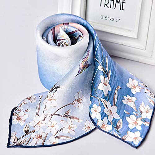 ANDANTINO 100% Mulberry Silk Scarf -Women 35" Square Hair Wraps-Gift Packed - color: Flower& Tree