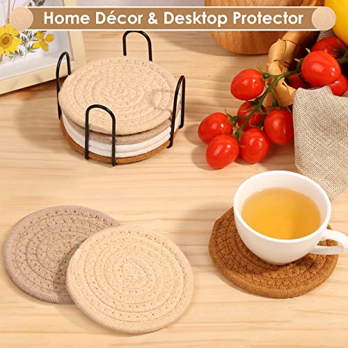 Mckanti 8 Pack Absorbent Coasters with Holder, 4 Colors Minimalist Home Decor, 4.3 Inches - color: Muti-color C