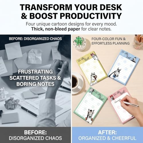 4 Pads Horse Cute Sticky Notes 4x6 Funny Post it Notes Animal Stationary - color: Horse