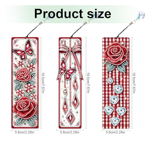 Tontut 3pcs Diamond Art Painting Kit Bookmark, Bow Rose Exquisite General DIY Bookmark, Lightweight and Durable, Suitable for Reading Lovers - color: bow tie