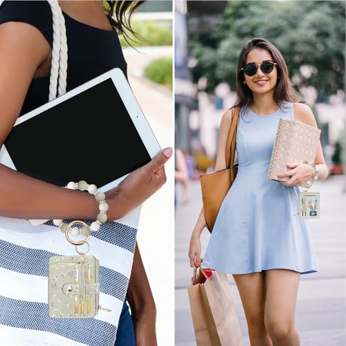 COOLANS Silicone Bracelet Wristlet Wallet Credit Card Holder RFID ID Window Key Ring Tassel Slim Wallet Women Keychain Purse - color: Grey Stamp