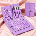 16 Pieces Stainless Steel Manicure Kit, Manicure Set Professional for Women Nail Care Tools, Toenail Scissors Tools with Leather Travel Bag (Purple)