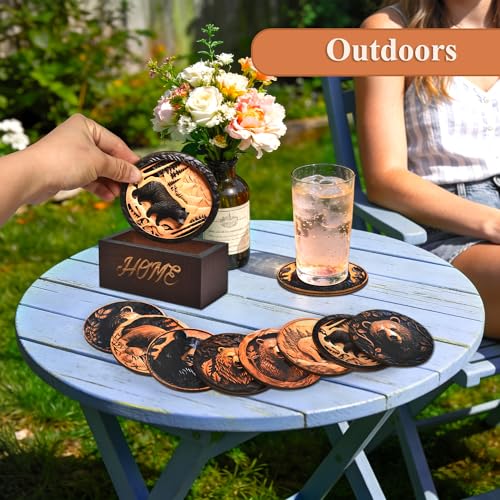 Bar Coaster Set, Drink Coaster for Home Decor, Wood Coffee Coasters (Bear) - color: Bear