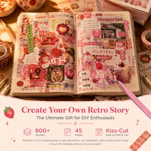 Tmtains 800+Pcs Japanese Sticker Book for Scrapbook Junk Journal (Memory) - color: Aa-red