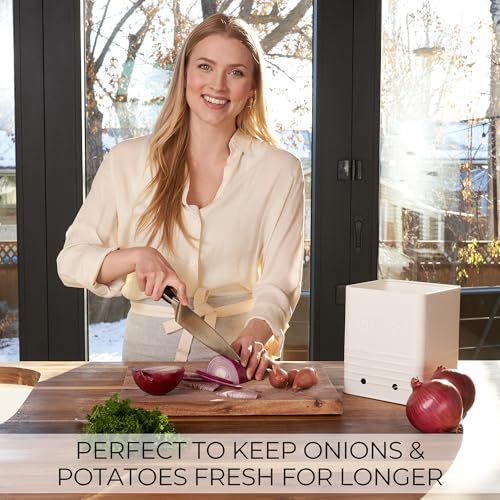 Beautiful Potato and Onion Storage Container Set - Food Safe Metal Bins - color: Cream