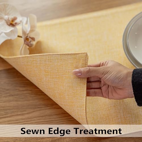 Demetex Placemats Set of 6 Yellow Linen Table Mats Heat Resistant Cloth Place Mats for Dining Room Kitchen Tables, Yellow - color: Yellow, size: Placemats set of 6