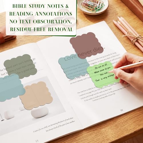 Eaasty 400 Sheets Transparent Sticky Notes 8 Pads Scalloped, Vintage Tones - color: Vintage Tones