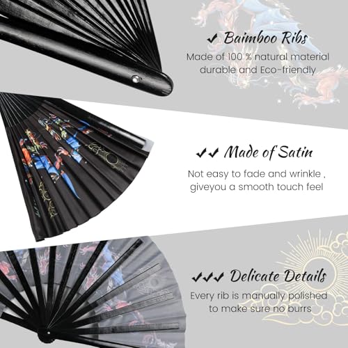 SYNTECSO Folding Hand Fan for Rave, UV Glow Clack Fan - color: Dragons