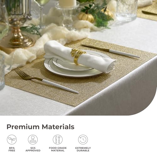 Leetaltree Gold Placemats Set of 8 - Heat Resistant Non-Slip Place mats for Dining Table, Washable Durable PVC Vinyl Woven Table Mats(Luxury Gold, 8) - color: D0- Gold Textured, size: Set of 8
