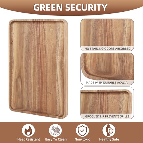 2 PCS Solid Acacia Wood Serving Trays 13 * 9 inch Rectangular Wooden Serving Platters Natural Wooden Boards for Bar Coffee Party（Wood Log Color） - color: Wood Log Color, size: 13" x 9"