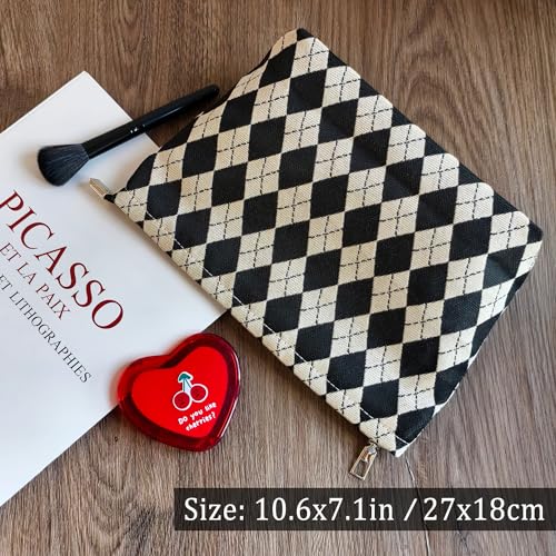 STARDW Checkered Makeup Bag Cosmetic Travel Bag, Toiletry Bag for Women - color: Argyle