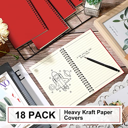 Yahenda 18 Pcs Spiral Notebooks, 1 Subject, Wide Ruled, Red - color: Red