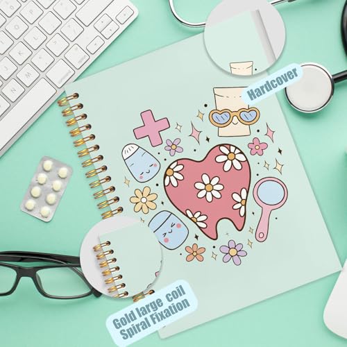 WUCHJ Dental Gifts Notebook, Green Dental Hygienist Assistant Journal, Retro Pink Floral Tooth Spiral Notebook Journal for Note Taking, Dentist Office Supplies, 5.5x8.3 Inch - color: green teeth hearts