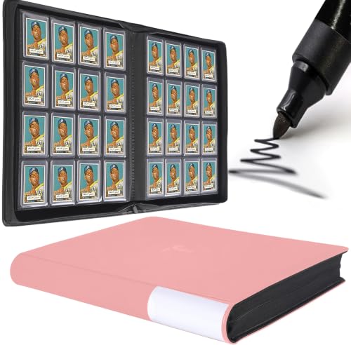Top Loader Binder 16 Pocket, Holds 640+ Cards in 3" x 4" Toploaders, Ringless 20 Double-Sided Sleeves, Side-Loading, Spine Label with Maker Pen Toploader Binder for TCG, MTG, Sports Cards - color: Light Pink, size: 16-Pocket, Holds 640 Cards