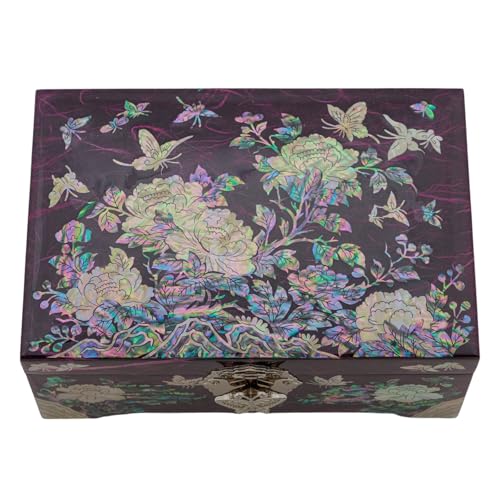 February Mountain Mother of Pearl Jewelry Organizer Box - Mothers day gifts Handmade Jewelry Box Gifts for mom from daughter Flower and butterfly design - color: Purple