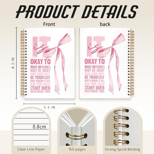 SkyCozy Coquette Pink Bow Inspirational Notebook Journal for Women - color: 01-Pink Inspirational