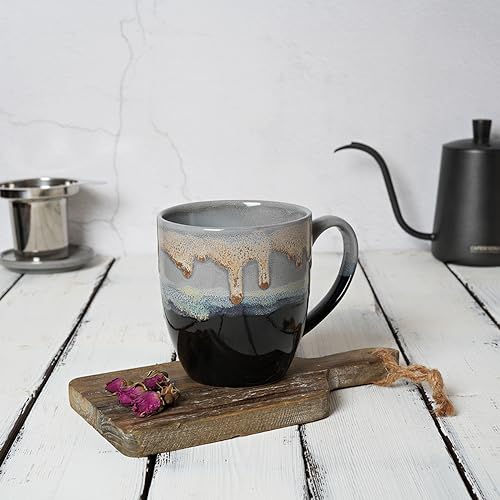 Bosmarlin Ceramic Tea Cup with Infuser and Lid, 16 Oz, 4 Color to Choose Dishwasher and Microwave Safe, Steeping Tea Mug with Strainer (Grey) - color: Gray