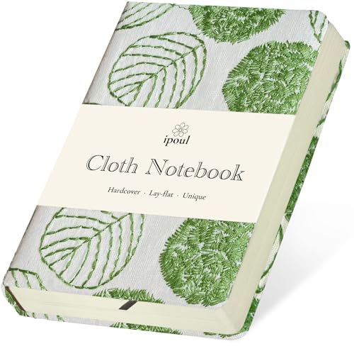 Pocket Notebook, A6 Journal, Small Embroidered Journal, Cute Fabric Notebook, Lay Flat Hardcover Journal, 4x6 Lined Notebook & Sketchbook, Personal Writing Journal for Women, White Leaf - color: A6-Leaf White