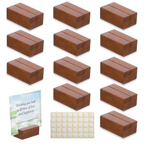 Worown 12 Pcs Wood Place Card Holders, Table Number/Name/Price Tag Stands - color: Brown