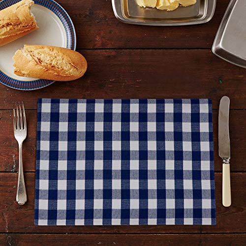 Urban Villa Two Tone Placemat Cotton Tablemat 14x20 (Set of 6) Blue/Wht - color: Blue/White Checks, size: 14" x 20"