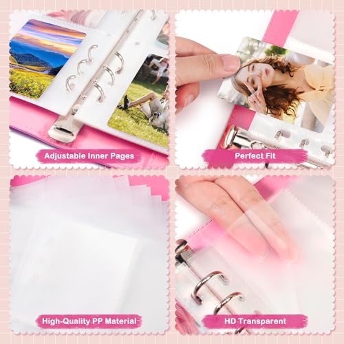 A5 Kpop Photocard Binder, PU Leather 6-Ring Album with Magnetic Closure, Includes 30 Pack 4-Pocket Pages for 240 Cards, Card Holder for Trading and Collectible Cards (Rose) - color: Rose