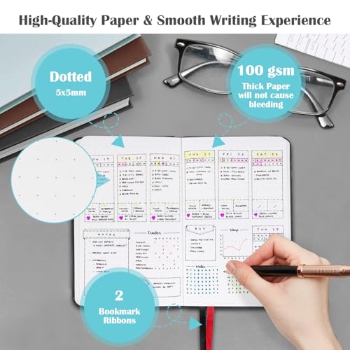 Pocket Dotted Notebook, 2-Pack Dot Grid Notebook, Dotted Journal with Stickers, 3.5" x 5.5" Hardcover, Small Mini A6 size, 160 Pages, 100 gsm Thick Paper, Black - color: Black