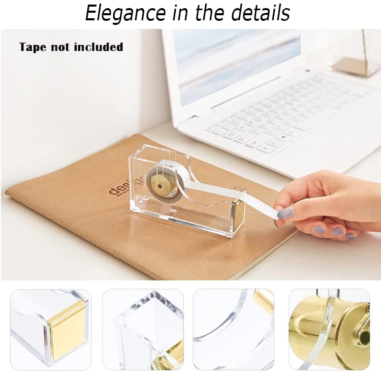 Gold Desk Accessories, Acrylic Stapler, Staple Remover, Tape Holder, Pen Holder, Ballpoint Pen, Scissor, Binder Clips, 1000pcs Staples, Phone Holder, Ruler, Transparent Glue and 300 Notes - color: Gold
