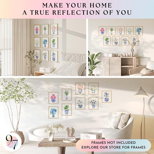 97 Decor Chinoiserie Wall Art, Blue White Ginger Jar, 9 Pcs 8x10 Unframed - color: Chinoiserie Poster