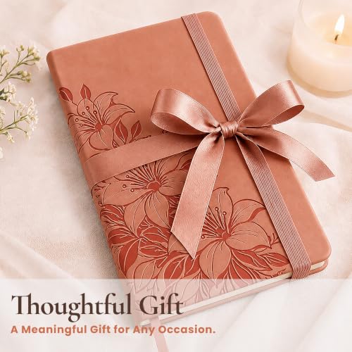 Lined Journal Notebook Hardcover Leather Bound 200 Pages A5 Floral Diary - color: Peach, size: A5 200 Pages