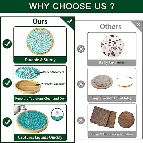 Eykao Bamboo Coasters for Drinks, Absorbent Coaster Sets of 5, Woven Drink Coasters for Coffee Table, Housewarming Gift for Farmhouse Home Decor,4 inches (Lake Blue Series) - color: Lake Blue