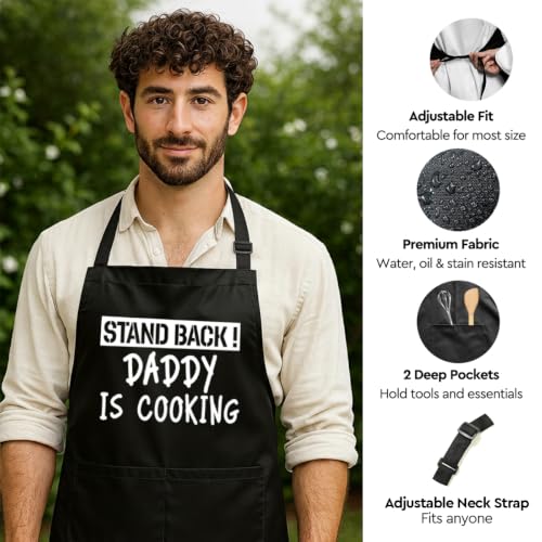 Funny Black Grill Apron with Pockets for Man,Dad,Husband,Father in Law,Chef Daddy Grilling Apron BBQ Cooking Gifts - color: Daddy Apron-2