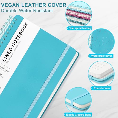 Lined Spiral Journal Notebook, A5 Hardcover Leather Notebook for Work, 5.7''×8.2'', 100GSM Thick Paper Spiral Bound Journaling Notebooks for Women & Men Office School Note Taking Business, Sky Blue - color: Sky Blue, size: A5