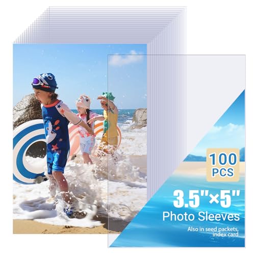 100 Pcs Clear Photo Sleeves, Top Loading Acid-Free Plastic Sheet Protectors for Photos, Index Cards, Archival Safe, Water/dust Proof Storage, 3.5x5 - color: 3.5x5"