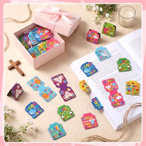 Resurhang 100 Pcs Bible Verses Magnetic Book Marks for Kids Motivational Magnet Religious Bookmark in 10 Designs 1.38 Inches Back to School Gifts for Teachers Students and Books Lover Gifts - style: Bible Verses