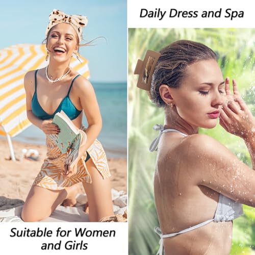 VELSCRUN Spa Headbands for Wash Face, Makeup Headband, Facial Skincare Headbands, 5 Pcs Brown Leopard Puffy Sponge Spa Headband Bow Tie Hair Band Hair Clips Wristband Set Women Girls Accessories - color: Brown Leopard