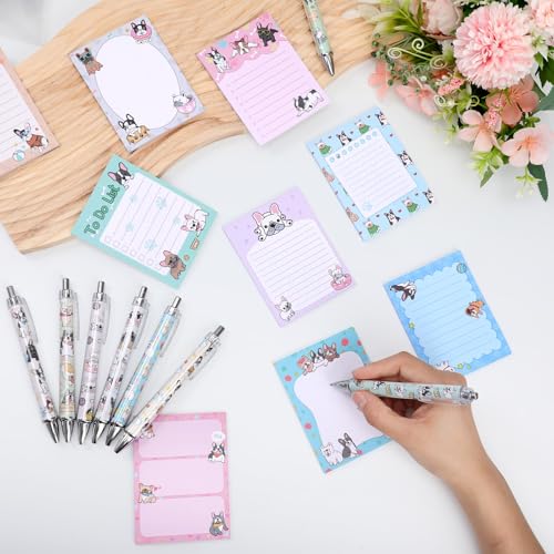 Dispowreath 24 Pcs French Bulldog Puppies Sticky Notes with Pens Christmas Cute Gifts Notepad Memo Note Pads Self Adhesive Kawaii Dog Black Ink Ballpoint Pen for Frenchie Lovers Office School Supplies - style: Bulldog