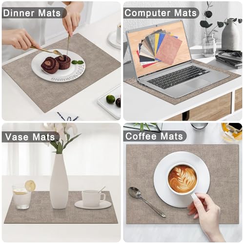 Homaxy PU Faux Leather Placemats for Dining Table, Set of 6, Light Brown - color: Light Brown